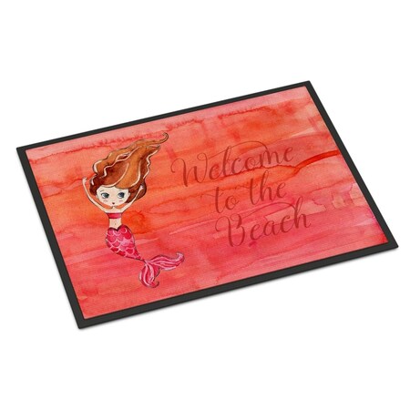 Carolines Treasures Mermaid Welcome Red Indoor Or Outdoor Mat - 24 x 36 in. BB8516JMAT